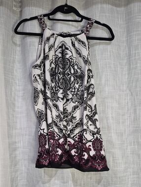 White House Black Market Halter Dressy Blouse Top with Silver Accents